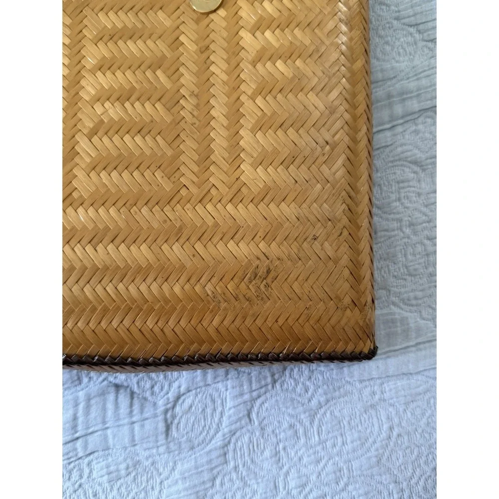 Rattan Woven Bag Carry Case Small Vintage Tote Purse Gold Handle 70s Beach